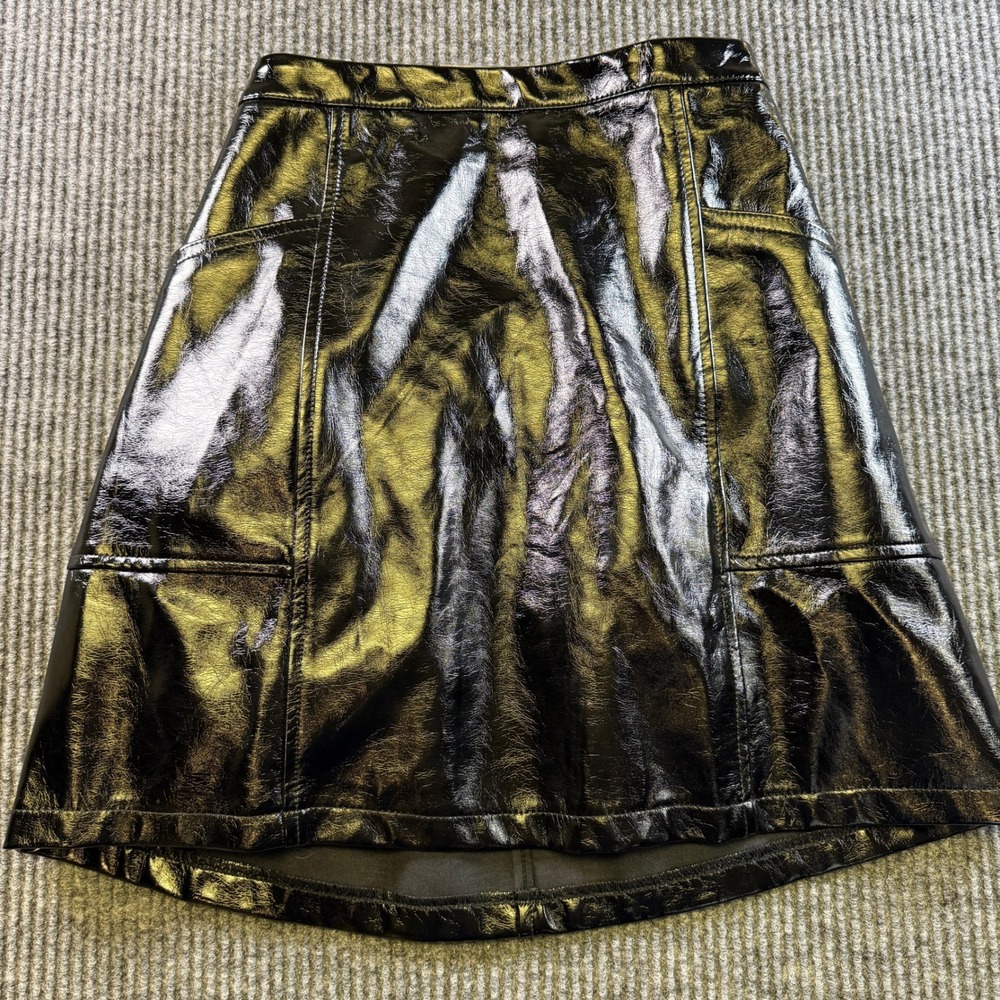 Art Class Girls XXL 16/18 Black Faux Leather Patent Mini Skirt A-Line Back Zip